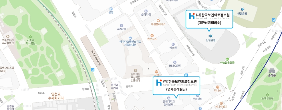 (재)한국보건의료정보원 지도입니다.