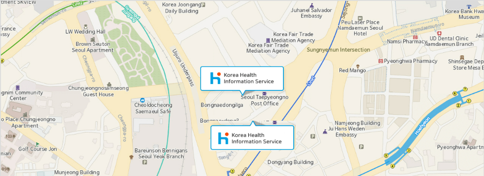 (재)한국보건의료정보원 지도입니다.